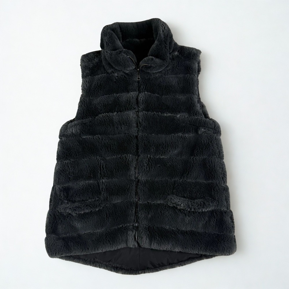 Dylan Reversible Faux Fur Puffer Vest Womens S Black‎ Gray Casual Cozy Layering